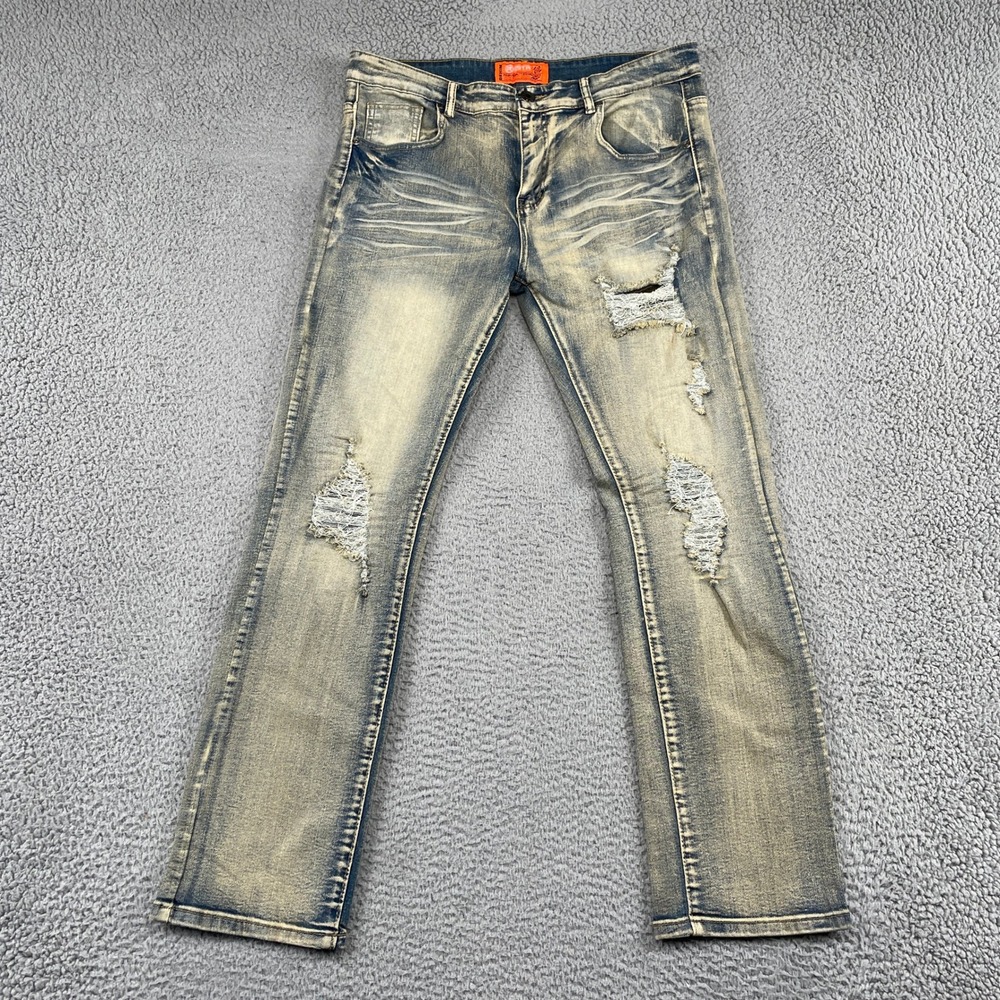RGSTR Jeans Mens 34 Blue Distressed Slim Fit Stretch Denim Acid Wash RN162282